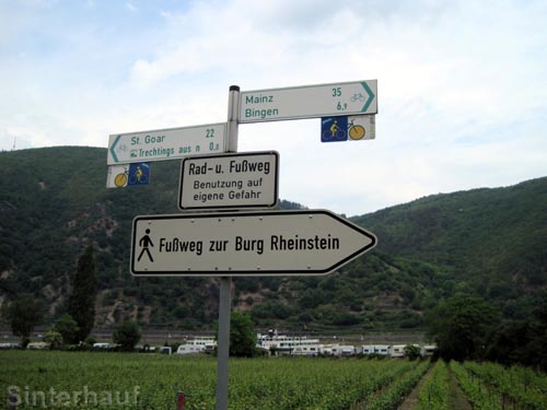 Wegweiser auf dem Rhein-Radweg